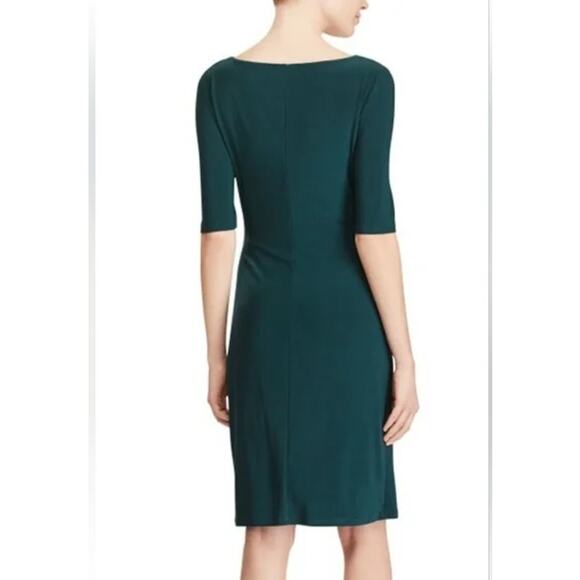 Lauren Ralph Lauren Women's Sz: 12 Woodland Green Cowl Neck Ruched Sheath Dress - Picture 3 of 12